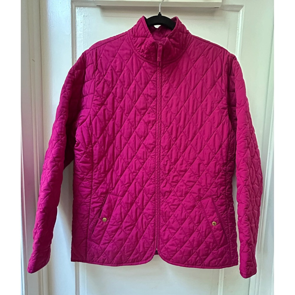 Lands' End Fuchsia Pink Diamond Quilted Barn Jacket Size Large (14-6)